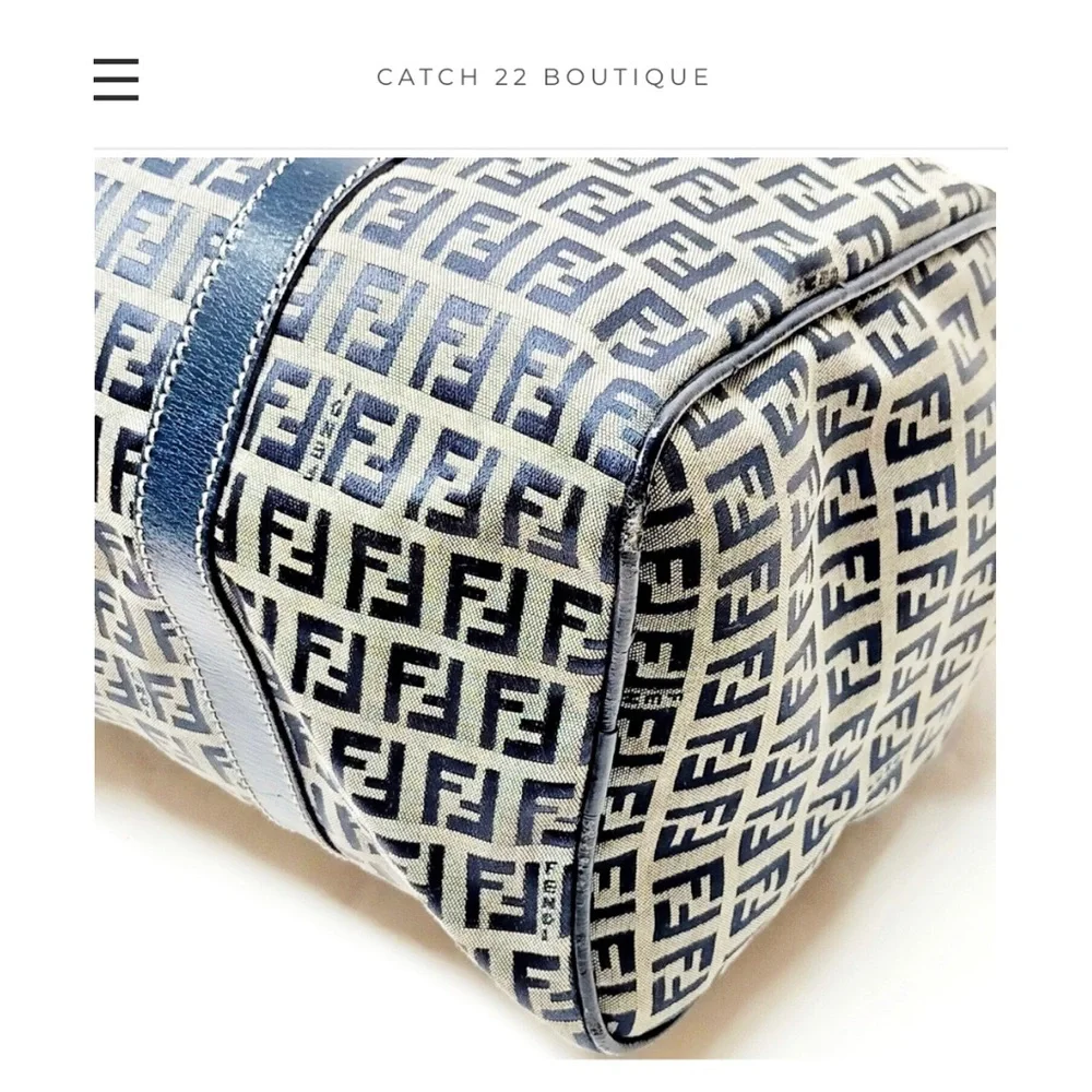 *SOLD* FENDI Blue Zucchino Canvas Forever Bauletto Boston Bag - Picture 5 of 9